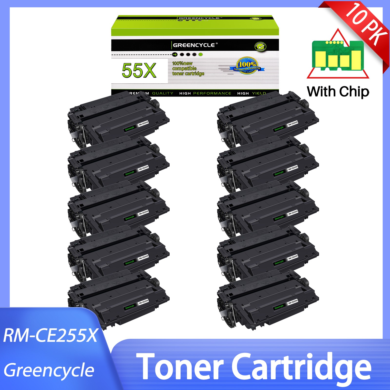 10PK CE255X 55X Toner For HP LaserJet Enterprise P3011 Pro 500 MFP M521DN M521DW