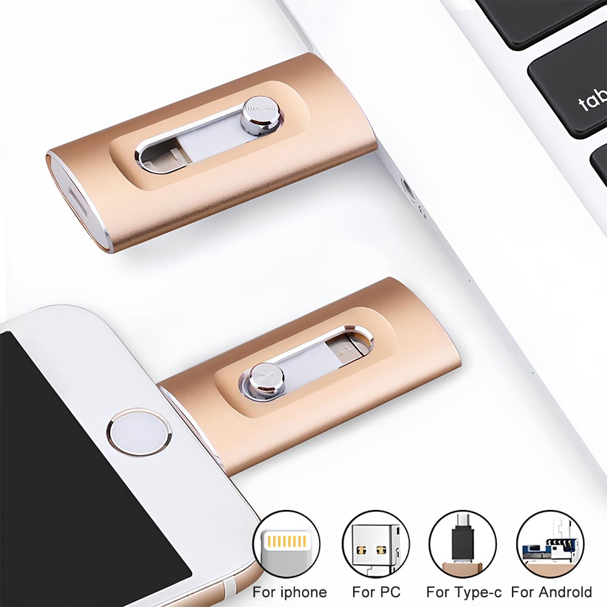 4in1 Flash Drive High Speed USB Memory Storage Photo Stick for iPhone Androind