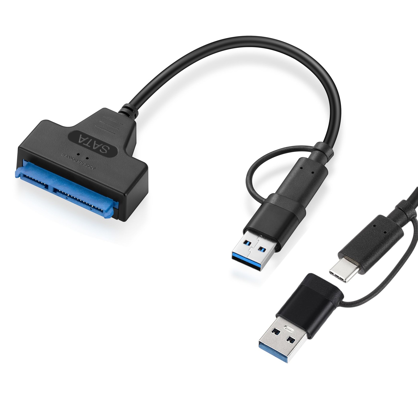 Menewstart SATA to USB 3.0 Adapter Cable 0.7FT，Black，USB-C/USB-A 3.0 to SATA …
