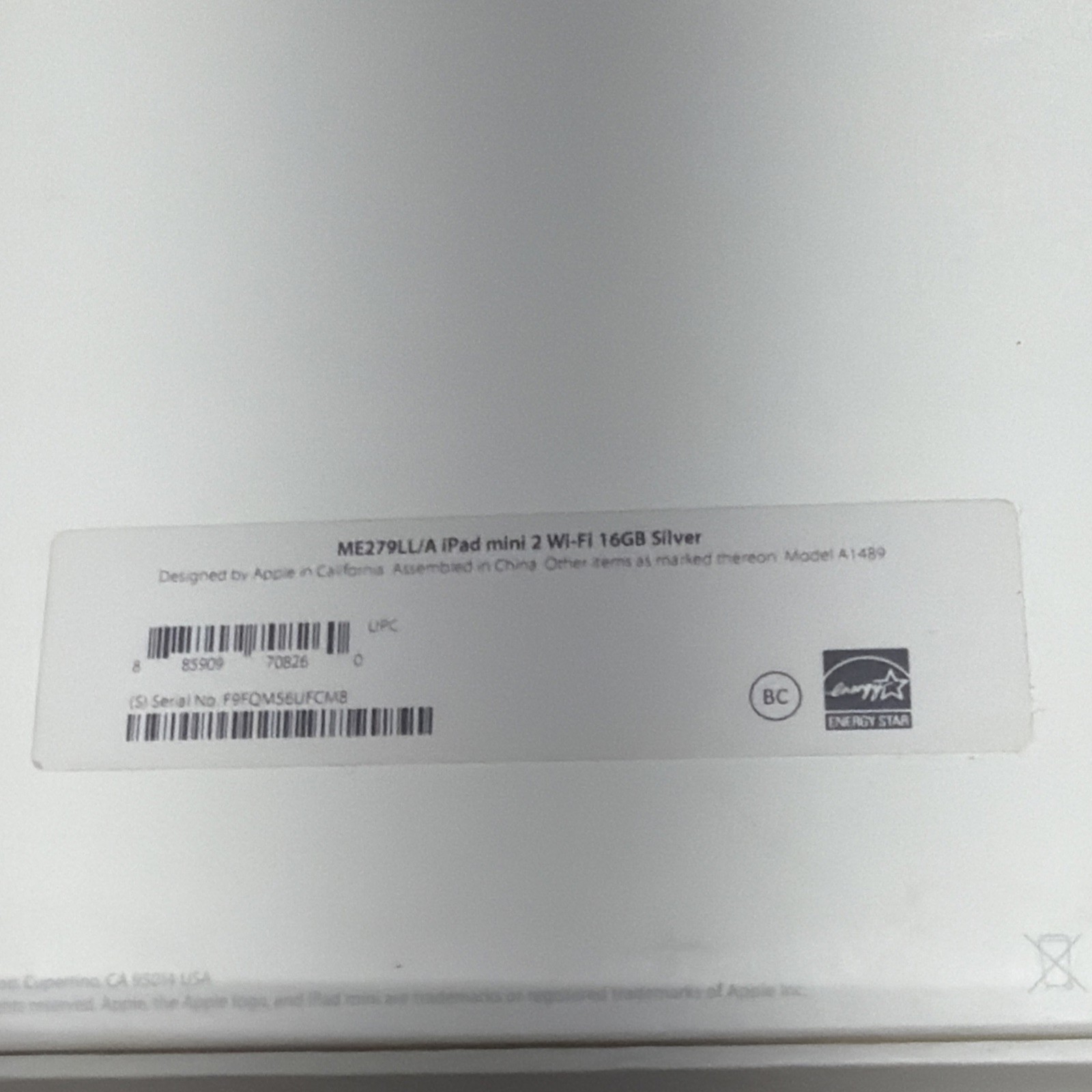 iPad Mini2 WiFi 16gb Silver ME279LL/A , A1489 Barely Used