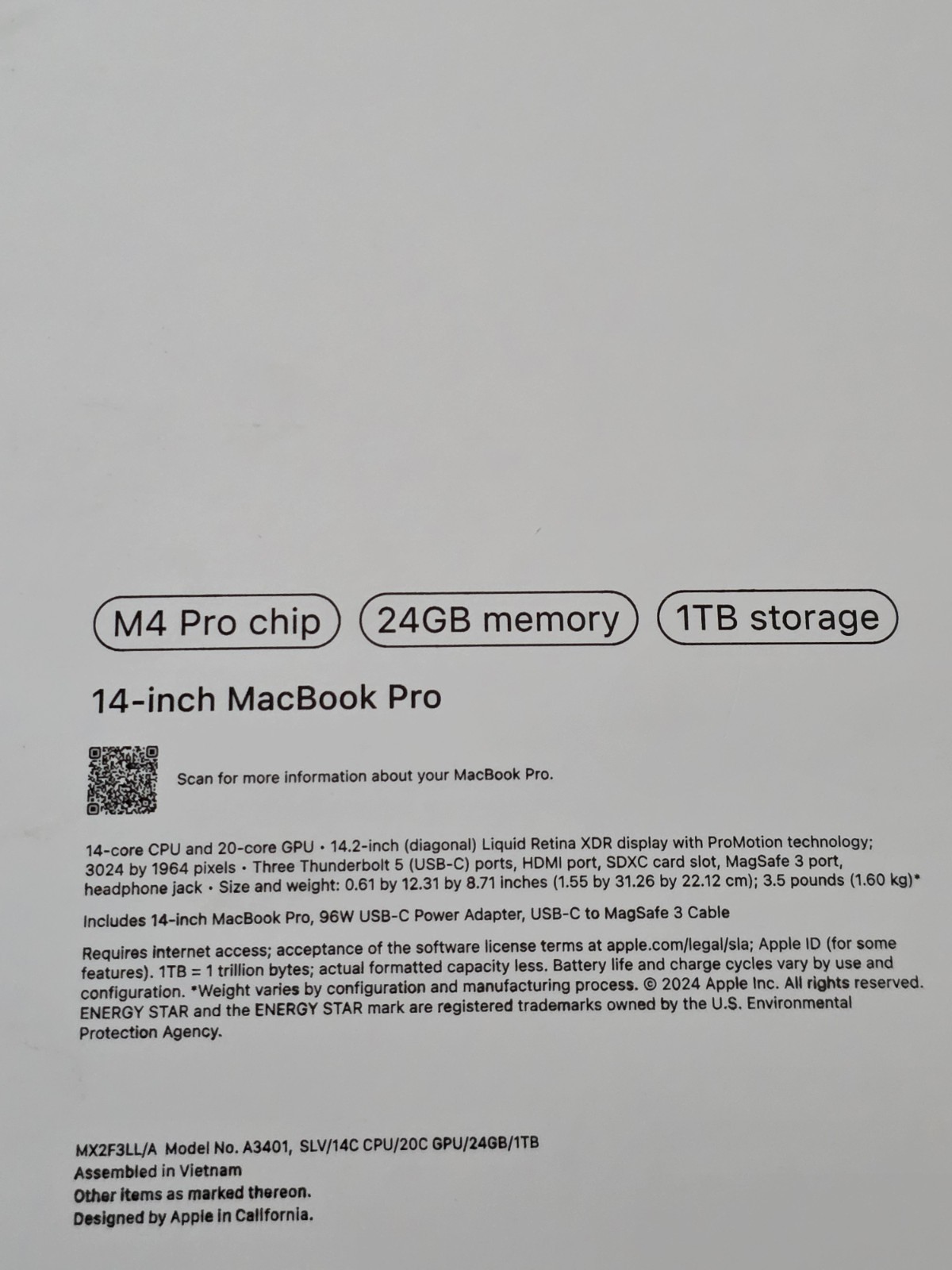 Apple MacBook Pro 14-inch M4 Pro 14-Core CPU 20-Core GPU 24GB RAM 1TB SSD – READ