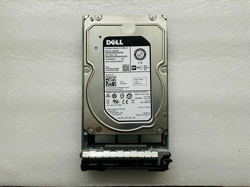 DELL ST6000NM0095 RHVWG 0RHVWG 3.5″ 6TB 7.2K 12GBPS 512E SAS HARD DRIVE W Tray