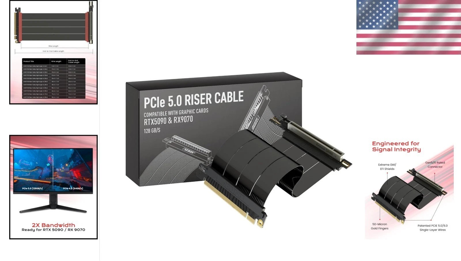 PCIe 5.0 Riser Cable 15cm | Right Angle for Vertical Mount & Stability