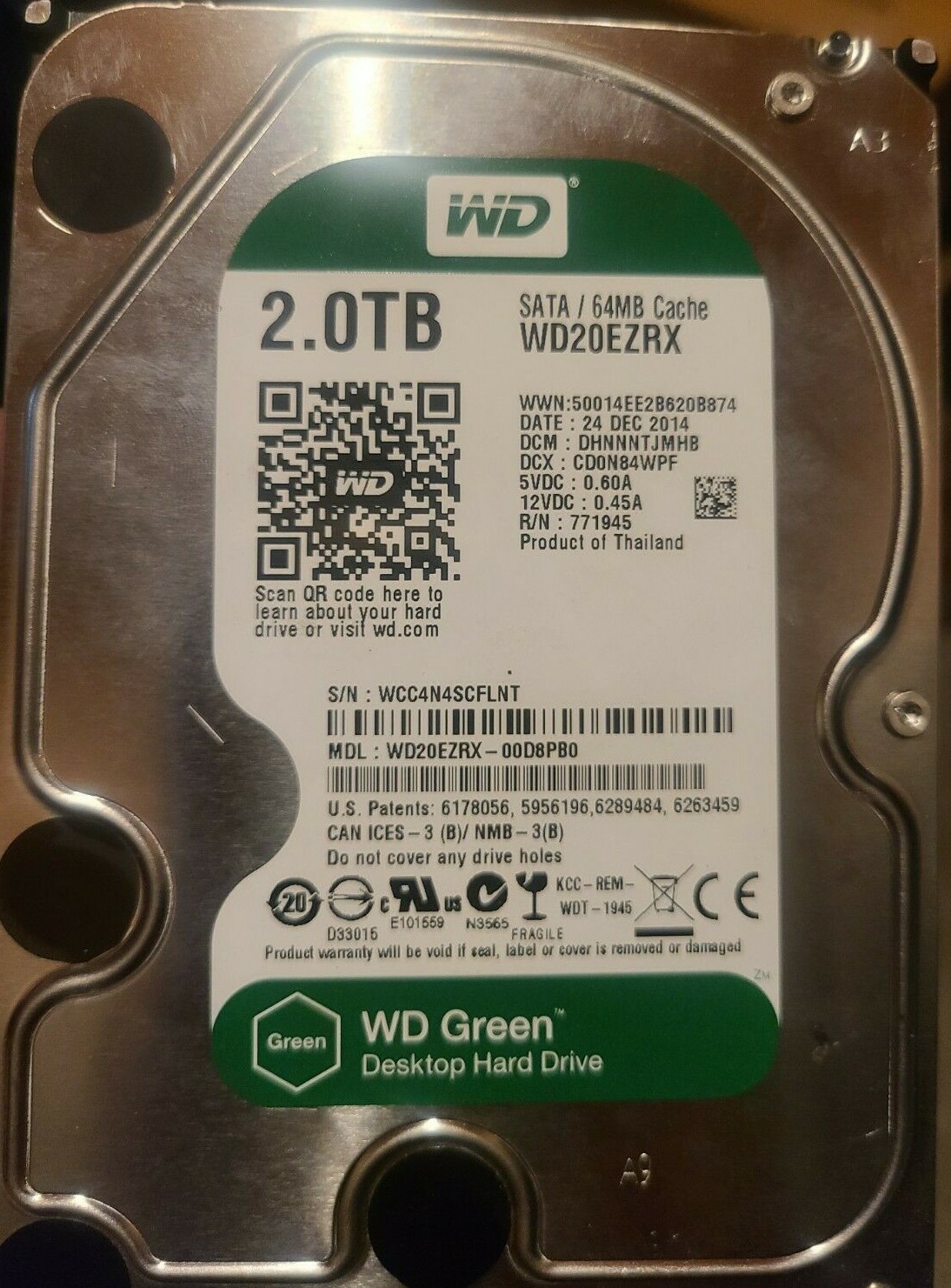 Western Digital WD Green WD20EZRX 2TB DCM: DHNNNTJMHB SATA Internal Hard Drive