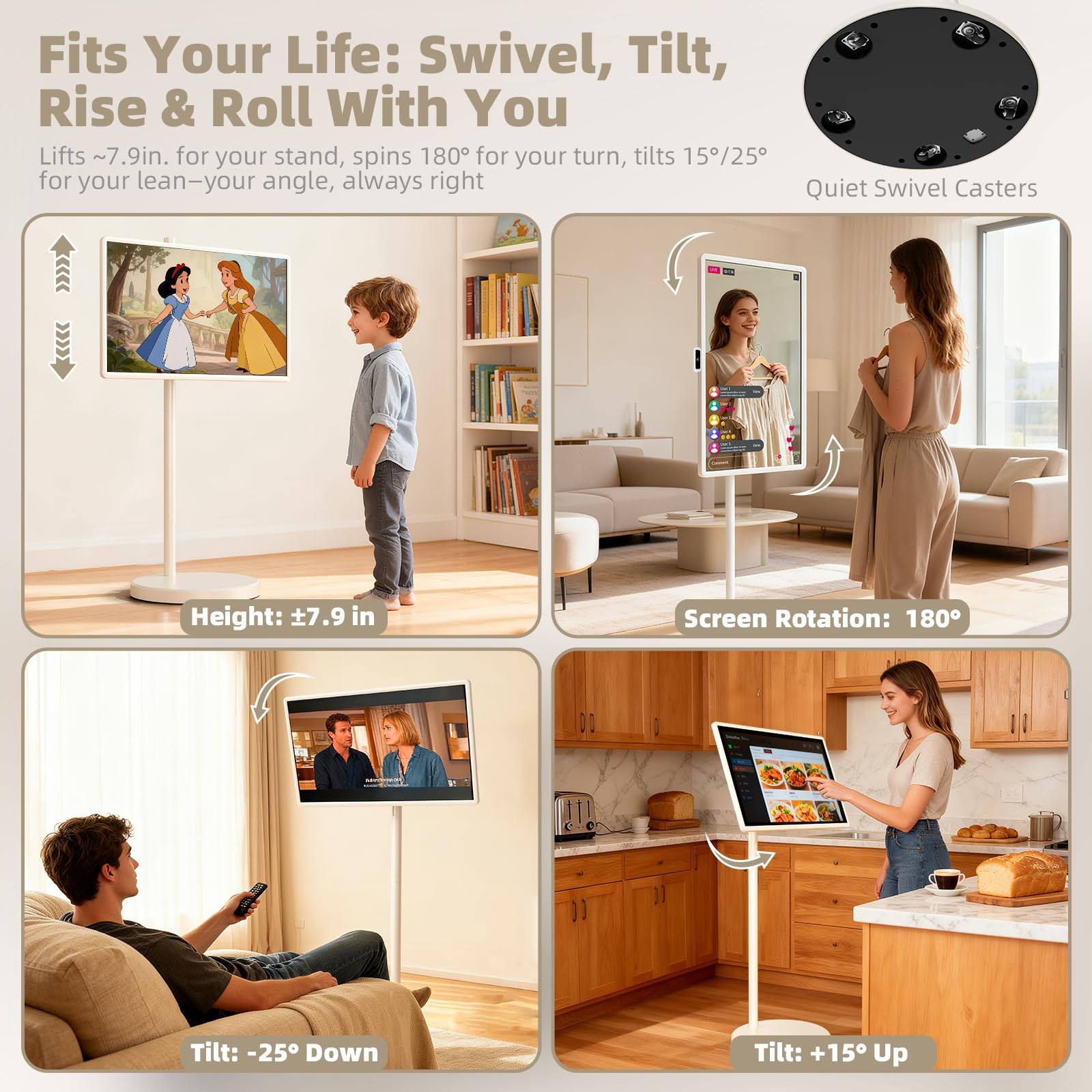 Portable Smart TV, 32″ Touch Screen Monitor on Wheels, 38400mAh Battery, Android