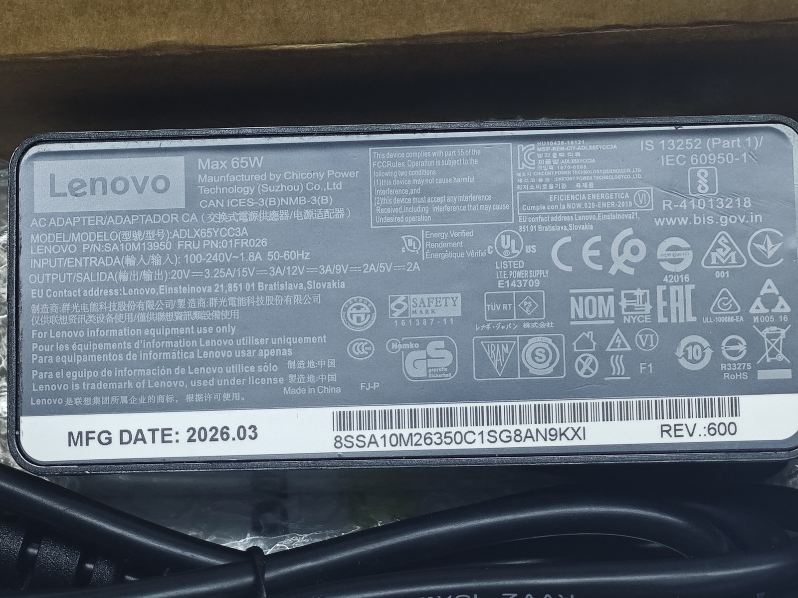 Genuine OEM Lenovo 65W USB-C Adapter Charger ThinkPad X1 Carbon Yoga ADLX65YLC3A