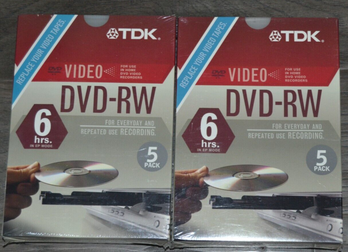 TDK DVD-RW 5 Pack x 2 DVD 10 Discs Lot 6 Hrs. in EP Mode 4.7GB 2X Compatible NEW