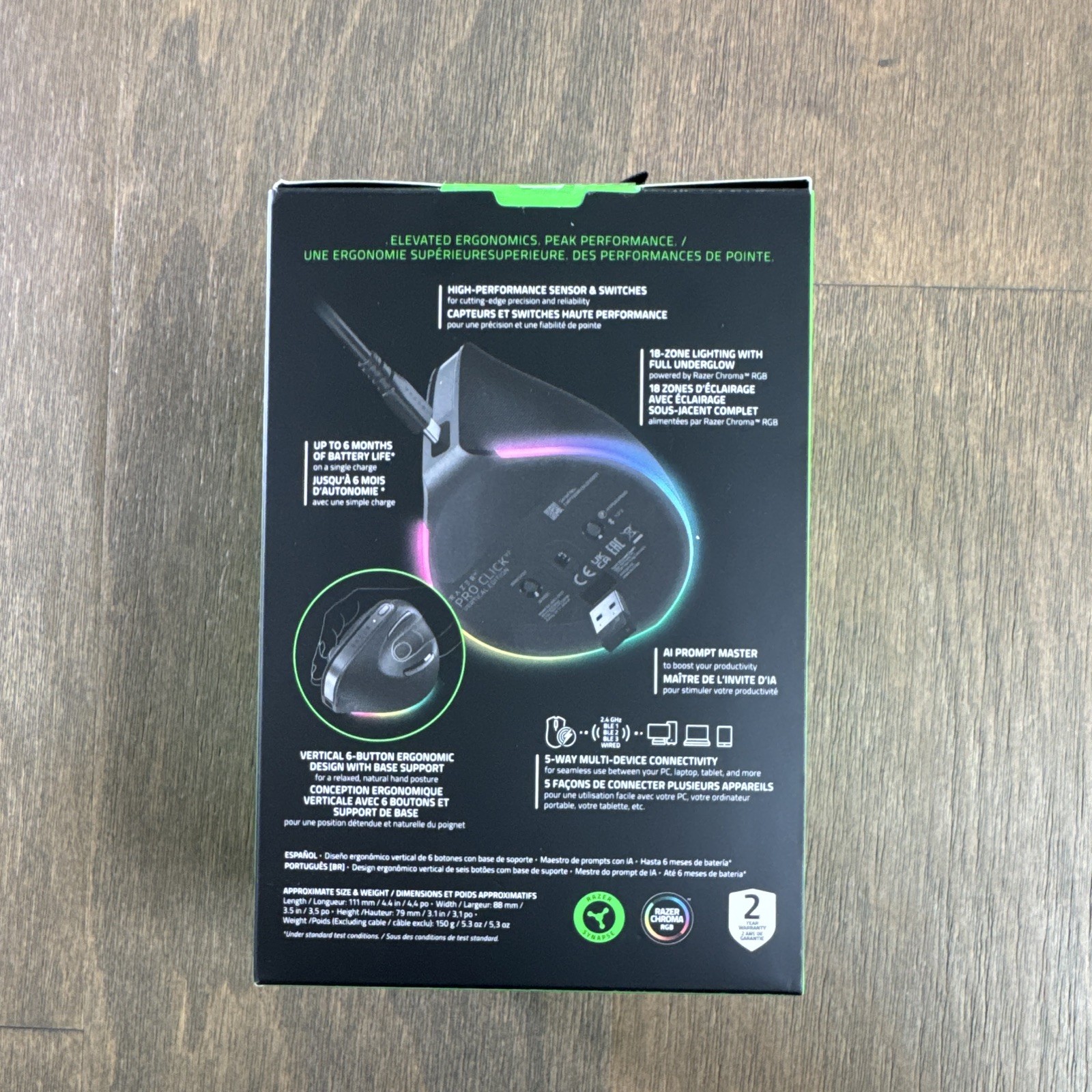 Razer Pro Click V2 Vertical – Right-Handed Ergonomic Gaming Mouse (In Box)