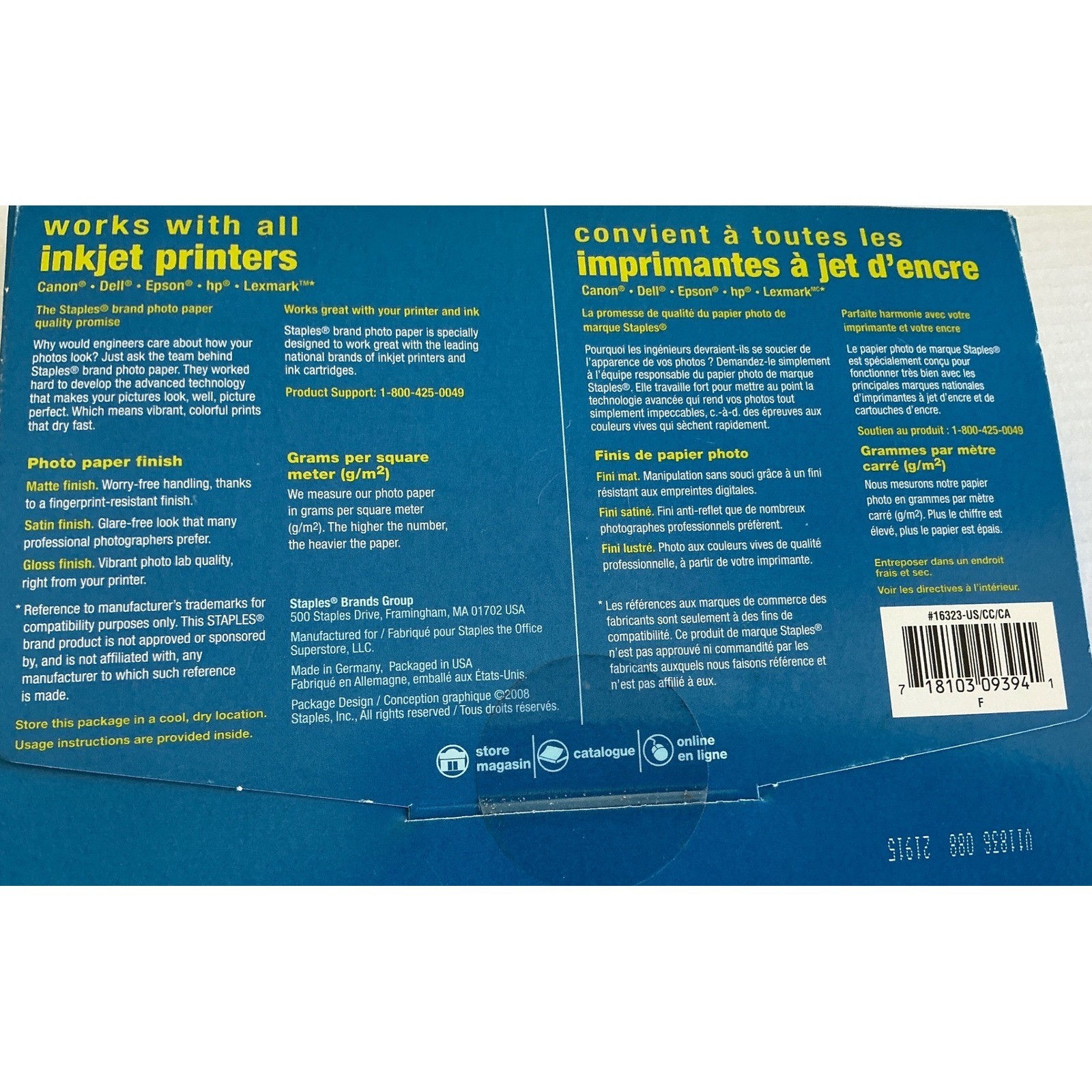 Staples Photo Plus Gloss Paper 4×6 Inkjet 60 Sheets 270gsm 648177 Blue Box
