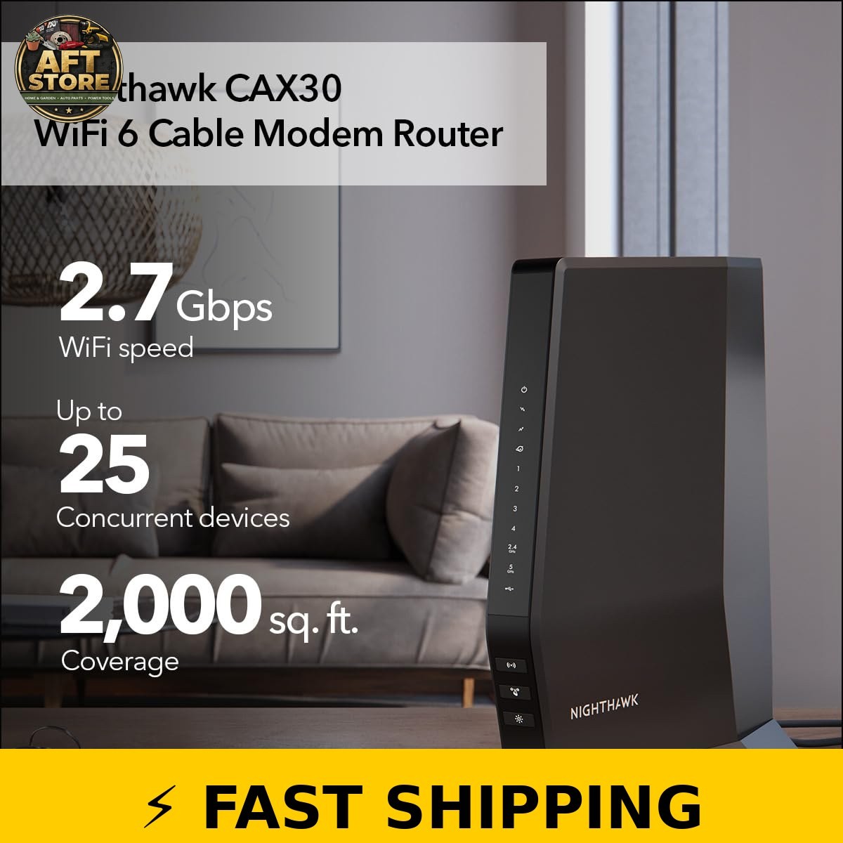 NETGEAR Nighthawk CAX30 Modem Router Combo – WiFi 6, 2.7 Gbps