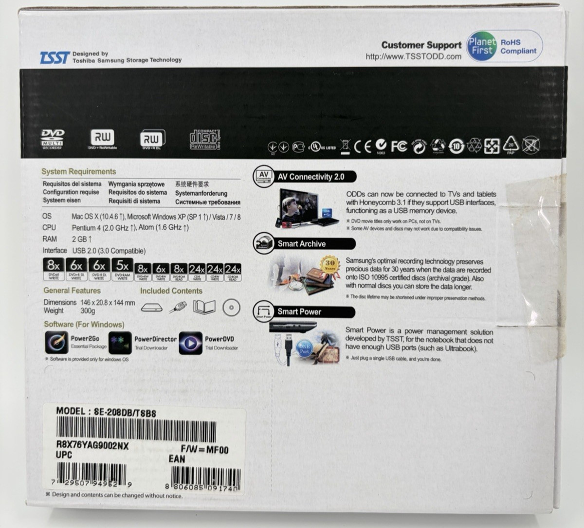 Samsung Portable External USB DVD Writer SE-208 DB ~ NEW, Open Box