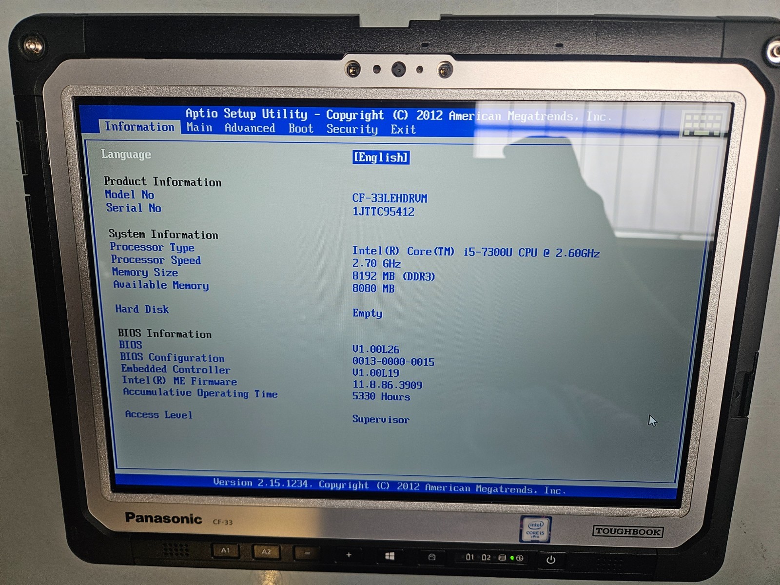 Panasonic Toughbook CF-33 | Intel Core i5-7300U | 8 GB RAM | BOOT TO BIOS