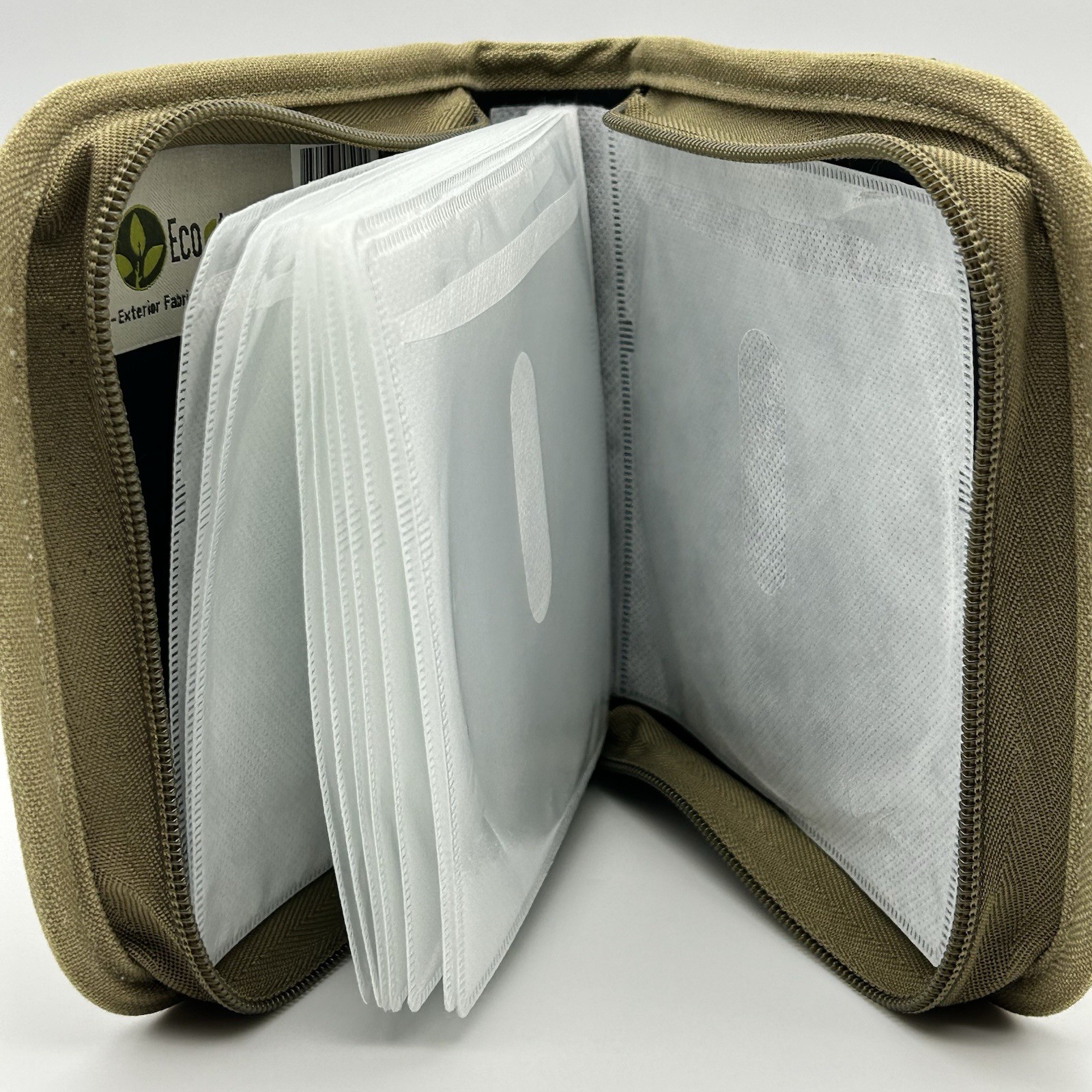 Eco-Tronics by LeZura – 22 CD DVD Soft Zipper Case Army Green Natural Cotton Y2K