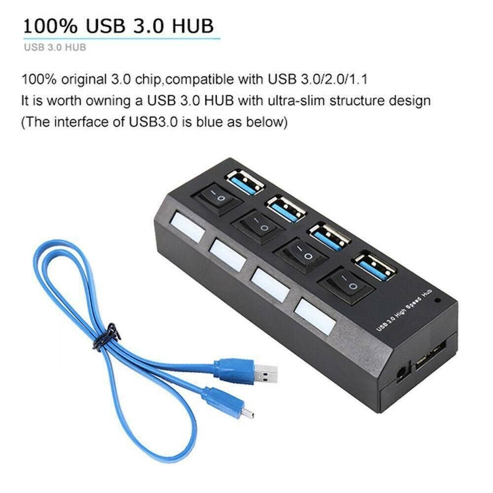 4/7 Port USB 3.0 High Speed HUB Splitter Box With ON/OFF Switch AC Power Adapter
