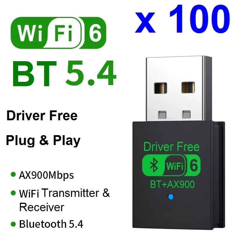 LOT 100 x 2in1 AX900 900Mbps Mini USB WiFi 6 Wireless Adapters + Bluetooth 5.4