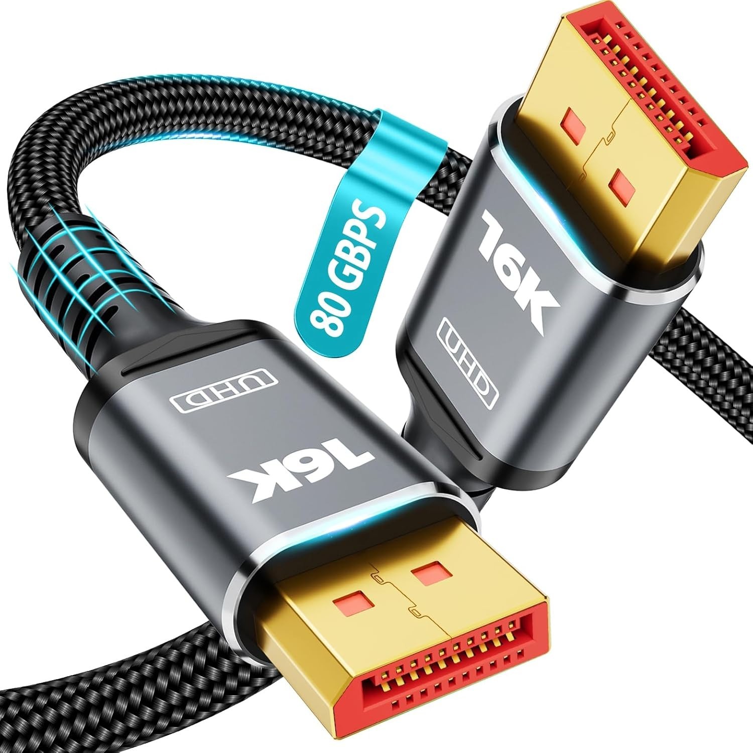 DisplayPort 2.1 Cable 80Gbps VESA 16K@60Hz 8K@120Hz 4K@240Hz HDR Braided 3.3ft