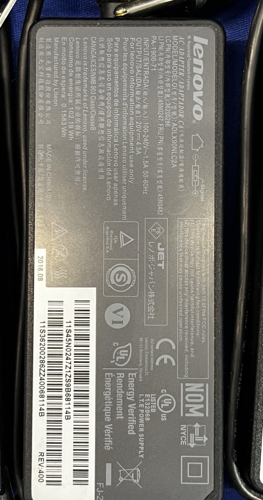 Lenovo 65W 90W 135W + ThinkPad Laptop Adapter Charger Yellow Square Tip – Lot 37