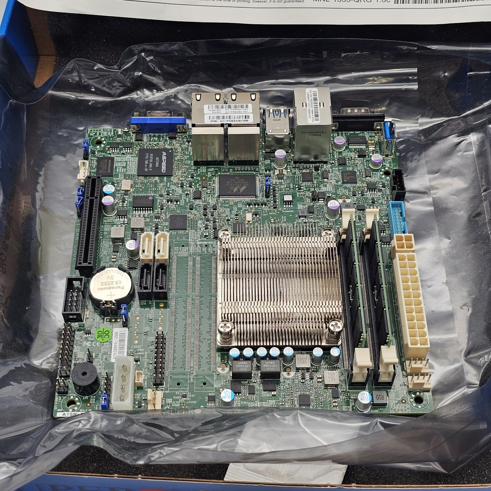 Supermicro MBD-A1SRI-2358F-(O/B) Motherboard Mini-ITX Intel Atom C2358 SoC 16GB