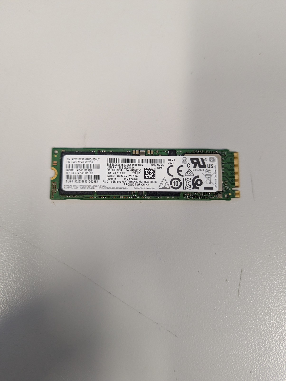 Samsung PM981 256GB M.2 NVMe PCIe Gen3 x4 SSD MZVLB256HAHQ-000L7 OEM Tested