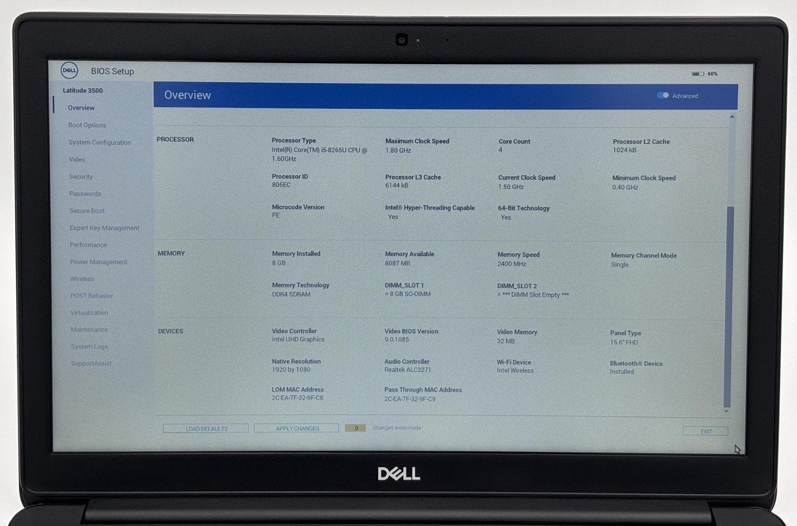 Dell Latitude 3500 15.6″ Laptop Intel i5-8265U 8GB RAM 256GB SSD Windows 11 Pro