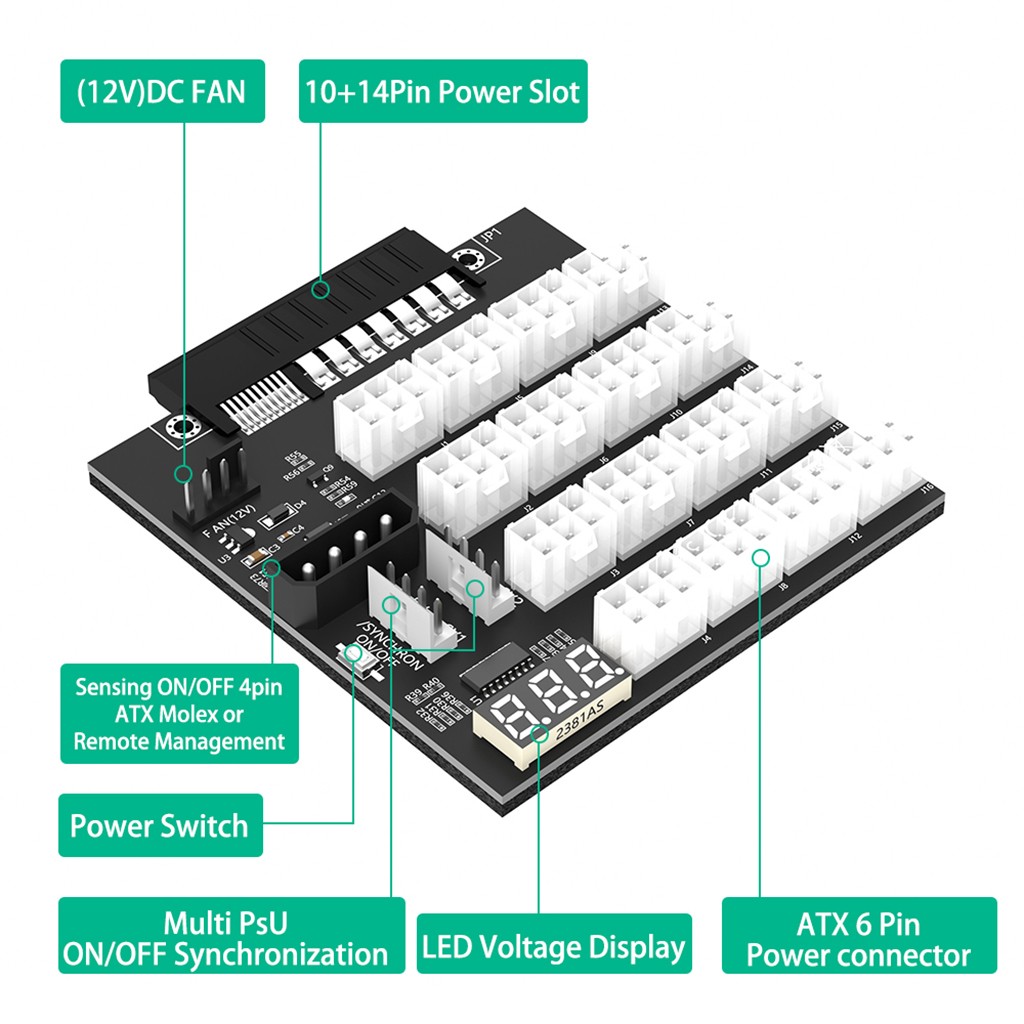 ATX 12x6Pin Breakout Board with flash LED for HP 733428-101 720620-B21