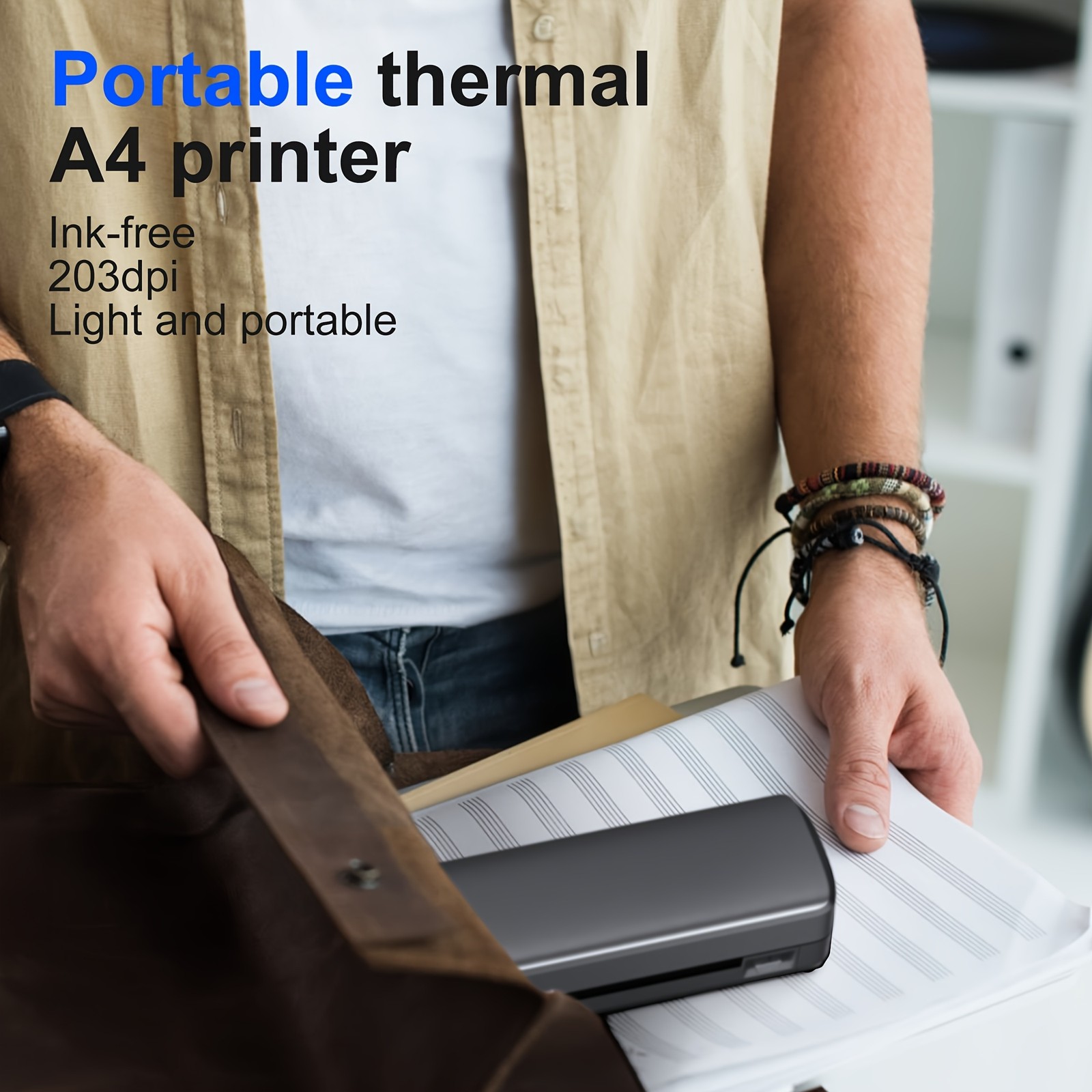 Support A4 A5 Portable Printer Wireless Inkless thermal Printer Bluetoothe Black