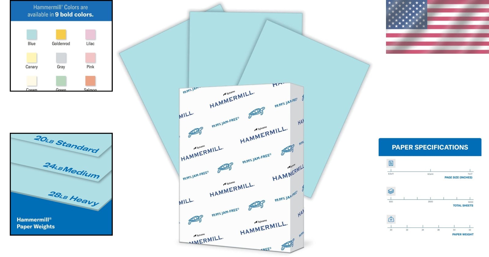 Pastel Blue Colored Paper, 20 lb 8.5×11 – 500 Sheets with Jam-Free Guarantee