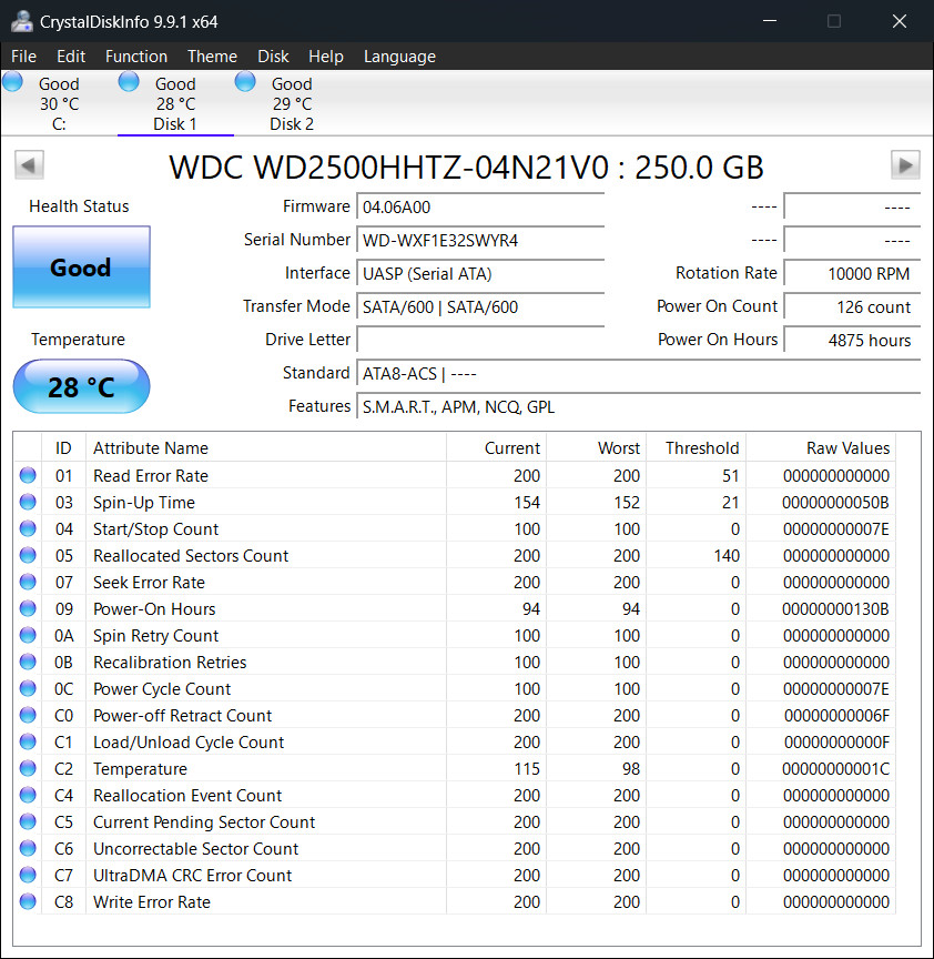 WD VelociRaptor 250GB 10000RPM 2.5″ HDD WD2500HHTZ – Tested Good Low Hours