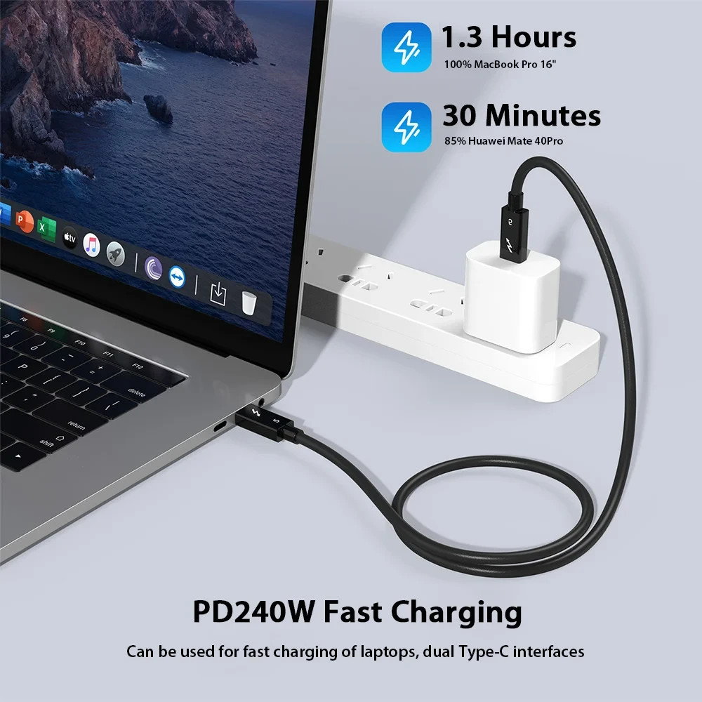 Thunderbolt 5 USB-C Cable 80Gbps 240W PD Fast Charge 16K UHD for MacBook/SSD