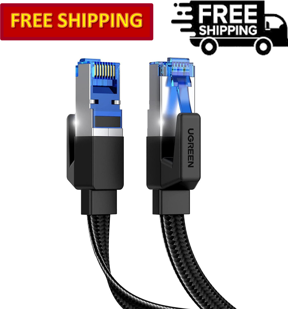 UGREEN Cat 8 Ethernet Cable Flat Braided High Speed 40Gbps 2000Mhz, 20 – 65 Ft