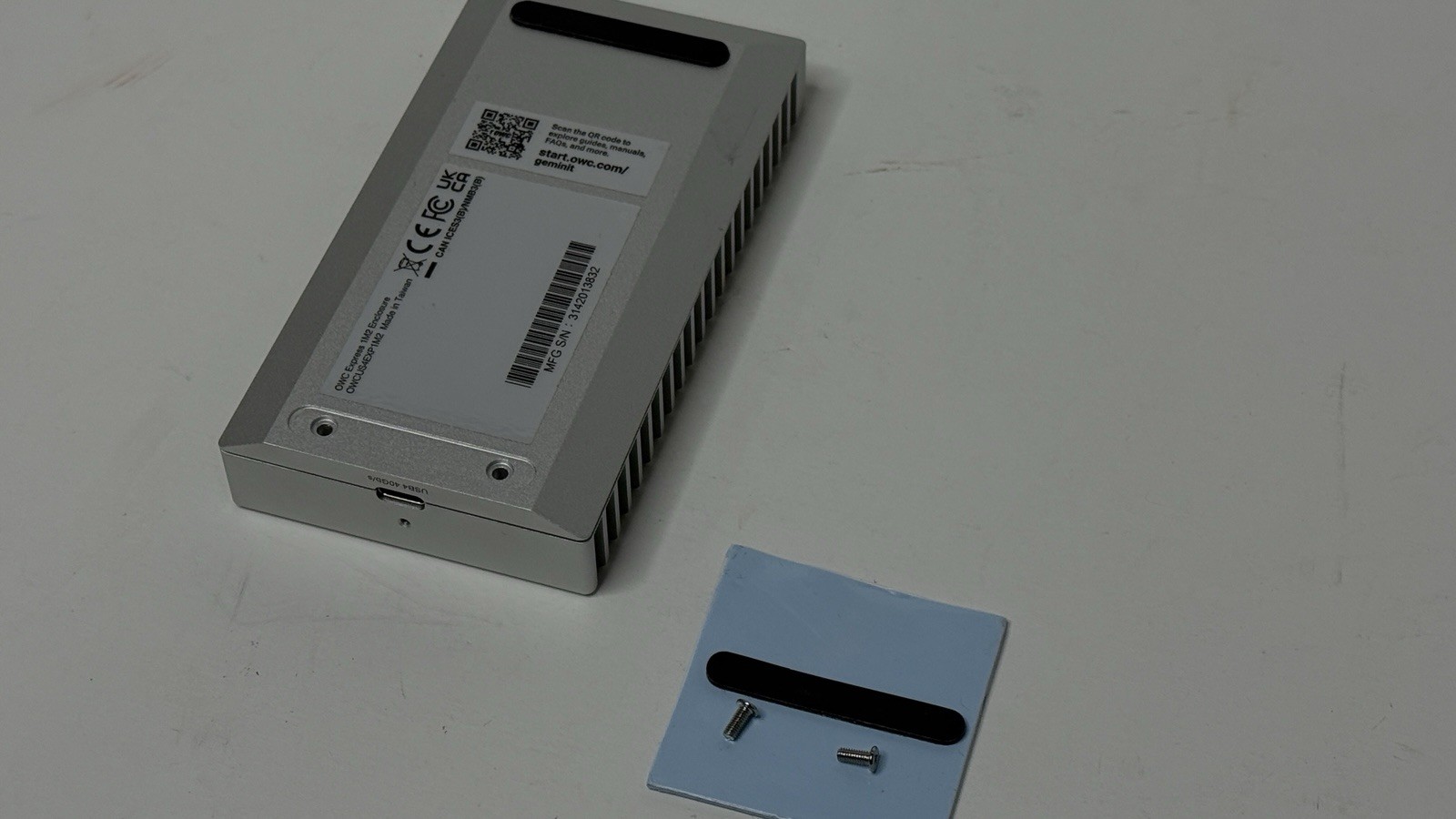 OWC Express 1M2 USB4 Portable NVMe M.2 External SSD Enclosure, Silver. 40 gb/s