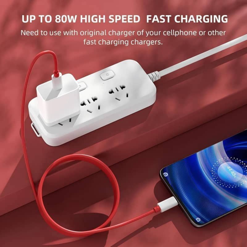 80W Max SuperVOOC Fast Charge Red Cable for OnePlus 12 11 10 Pro Nord 2 5G