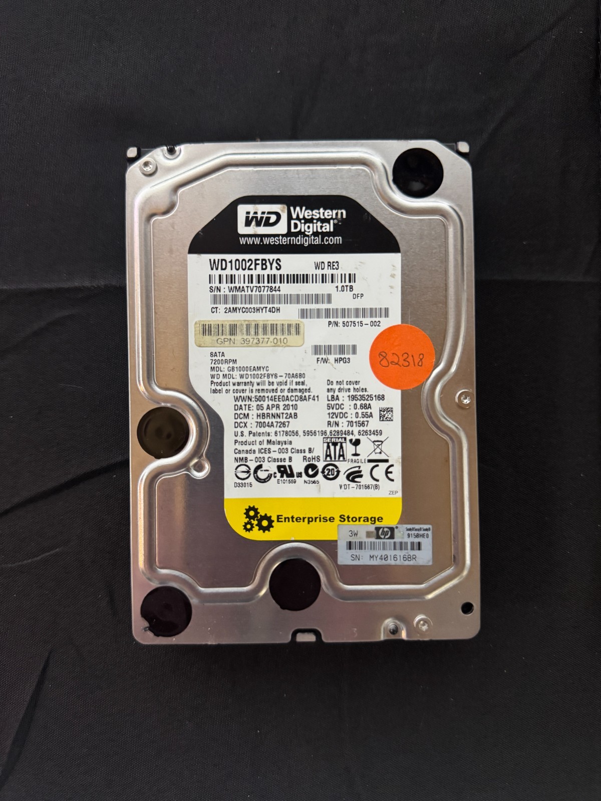 HP 507515-002 WD1002FBYS-70A6B0 1TB 7.2K RPM 32MB Cache 3GB/s SATA 3.5″ HDD