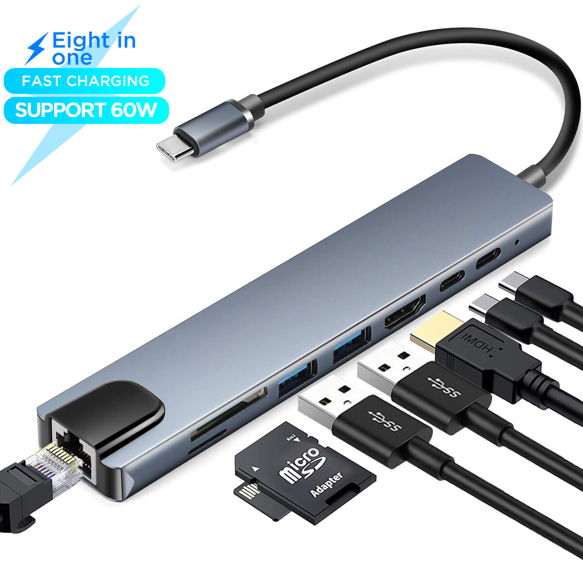 Multiport USB-C Hub Adapter USB 3.1 Charger 4K HDMI For MacBook Pro/Air iPad Pro