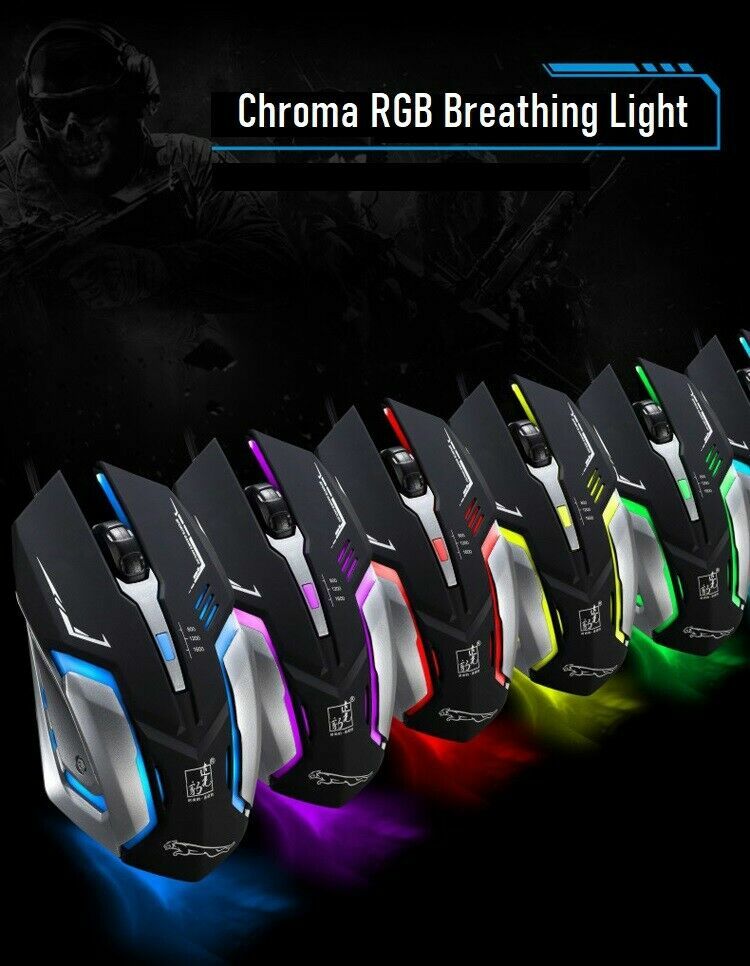 Gaming Mouse LED Breathing Fire 4 Button Silent USB Wired 1600 DPI Laptop PC USA