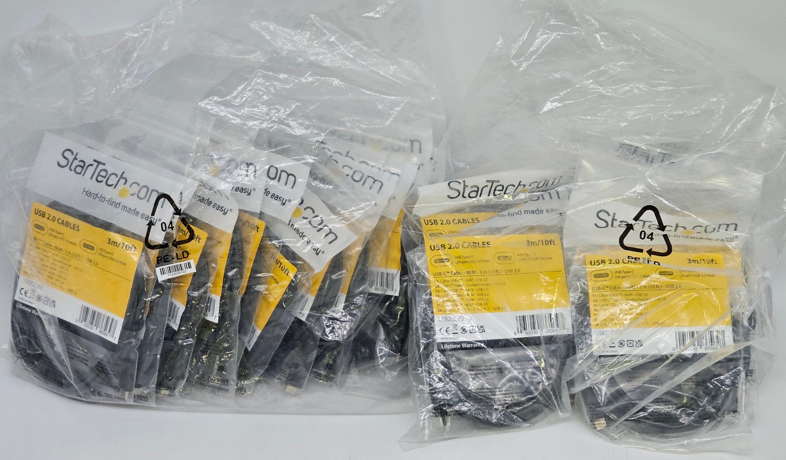 LOT OF 16 – NEW Startech.com 3M/10FT USB 2.0 USB-C Male to Male Cable – USB2CC3M