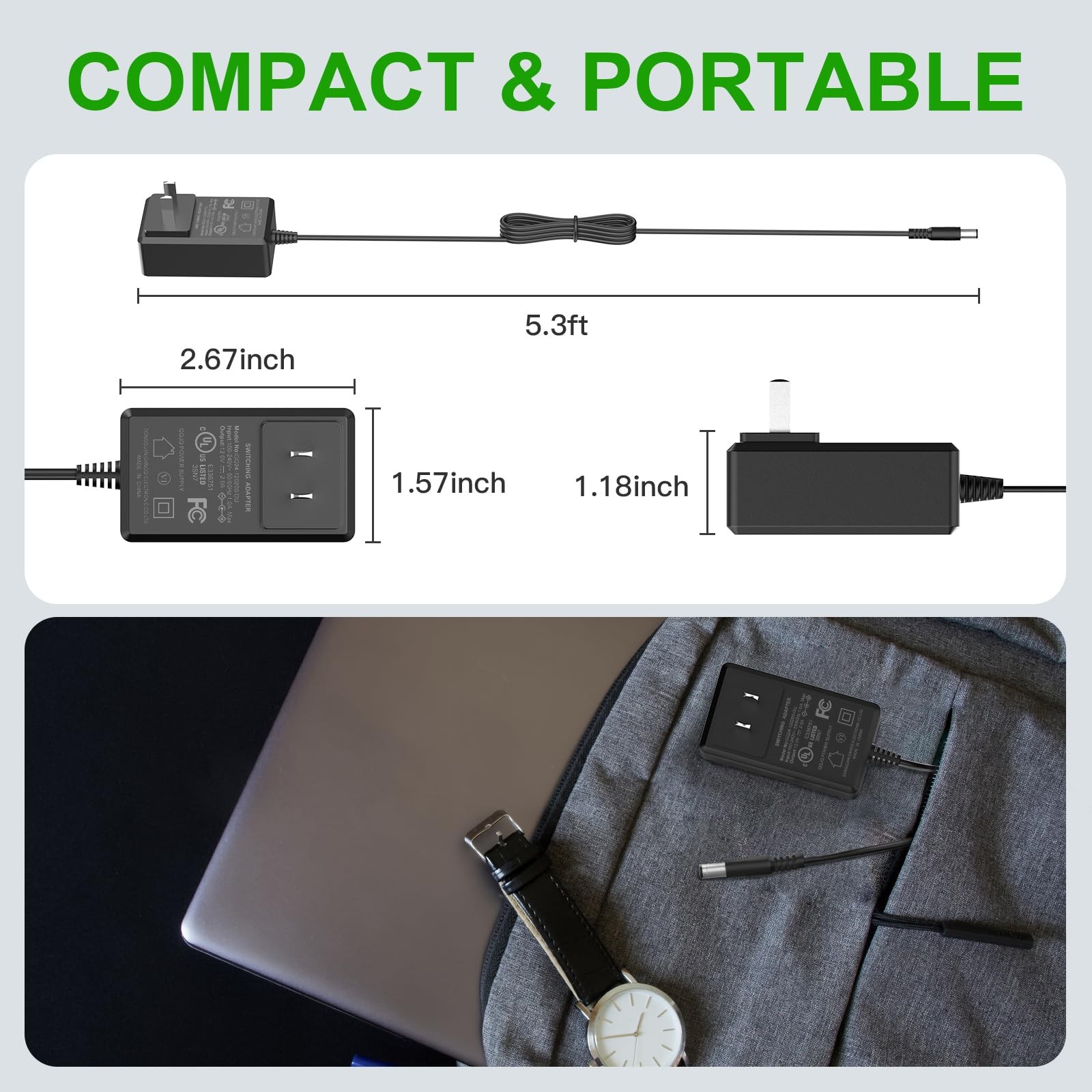 Universal 12V 2A AC Adapter with 8 Tips, UL Listed 12 Volts 2000mAh Black
