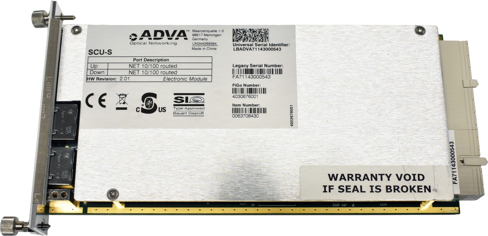 ADVA SCU-S 0063708430 Dual Port RJ-45 NIC for FSP 3000R7