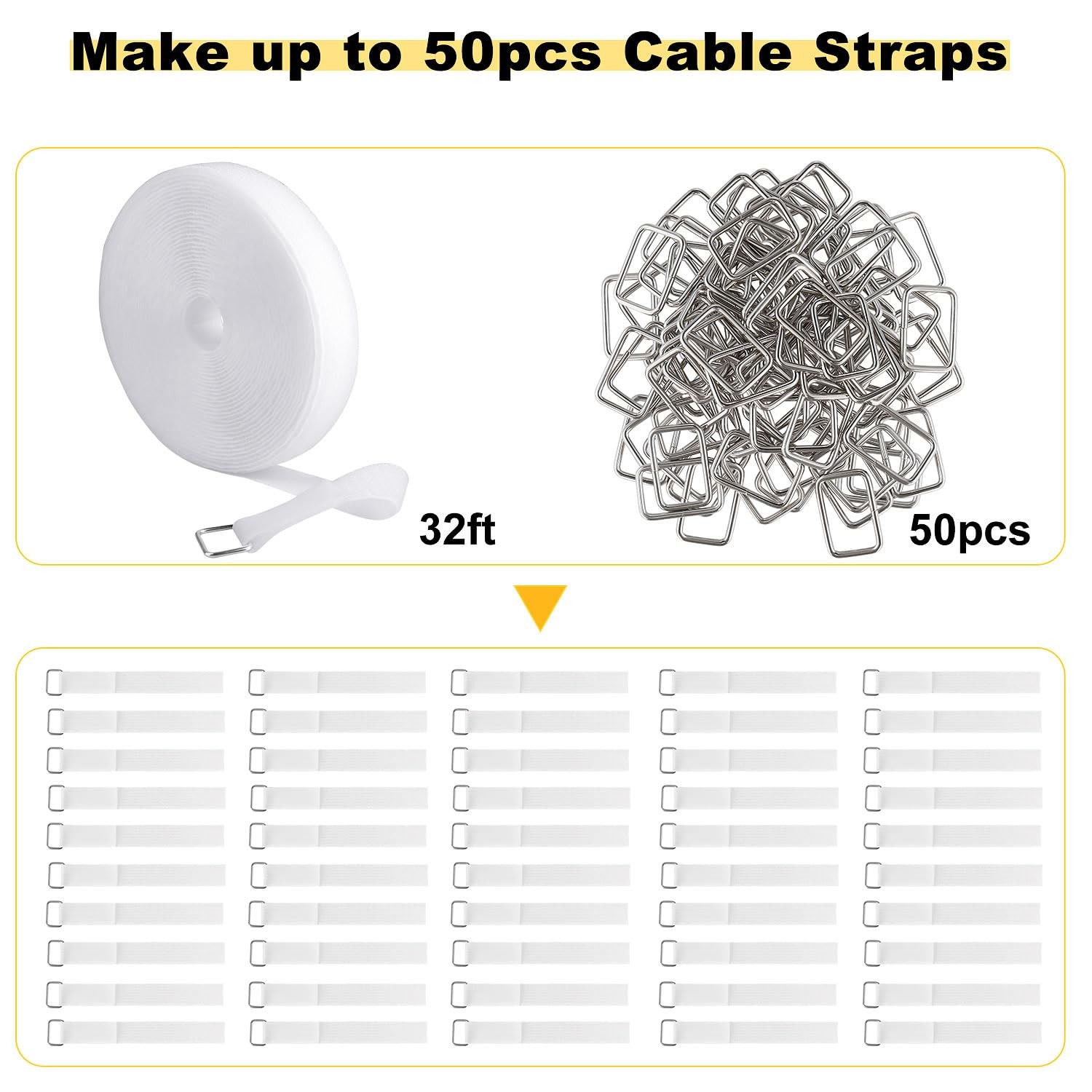 YMCRLUX 1″x32ft Hook and Loop Straps with 50 Metal Buckles, Adjustable Fasten…