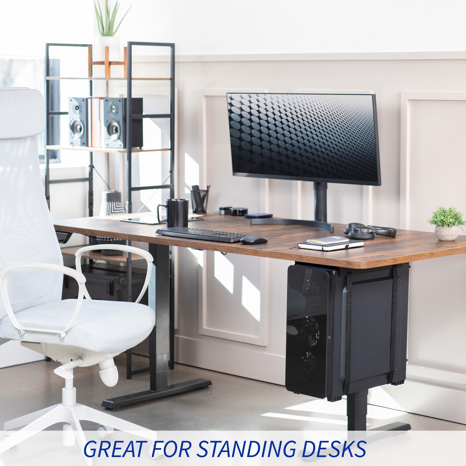 VIVO Black Under-Desk PC Adjustable Strap Mount | Computer Case Holder