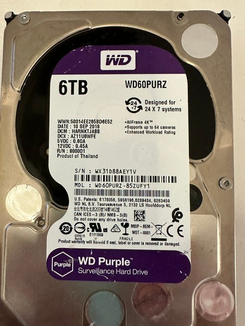 WD Purple 6TB HDD 5900RPM 6Gbps 3.5″ SATA Hard Drive by Westren Digita WD60PURZ