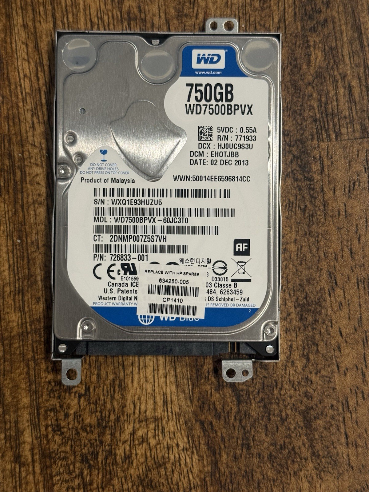 Western Digital Scorpio Blue 750GB 2.5″ SATA Hard Drive – WD7500BPVX – TESTED