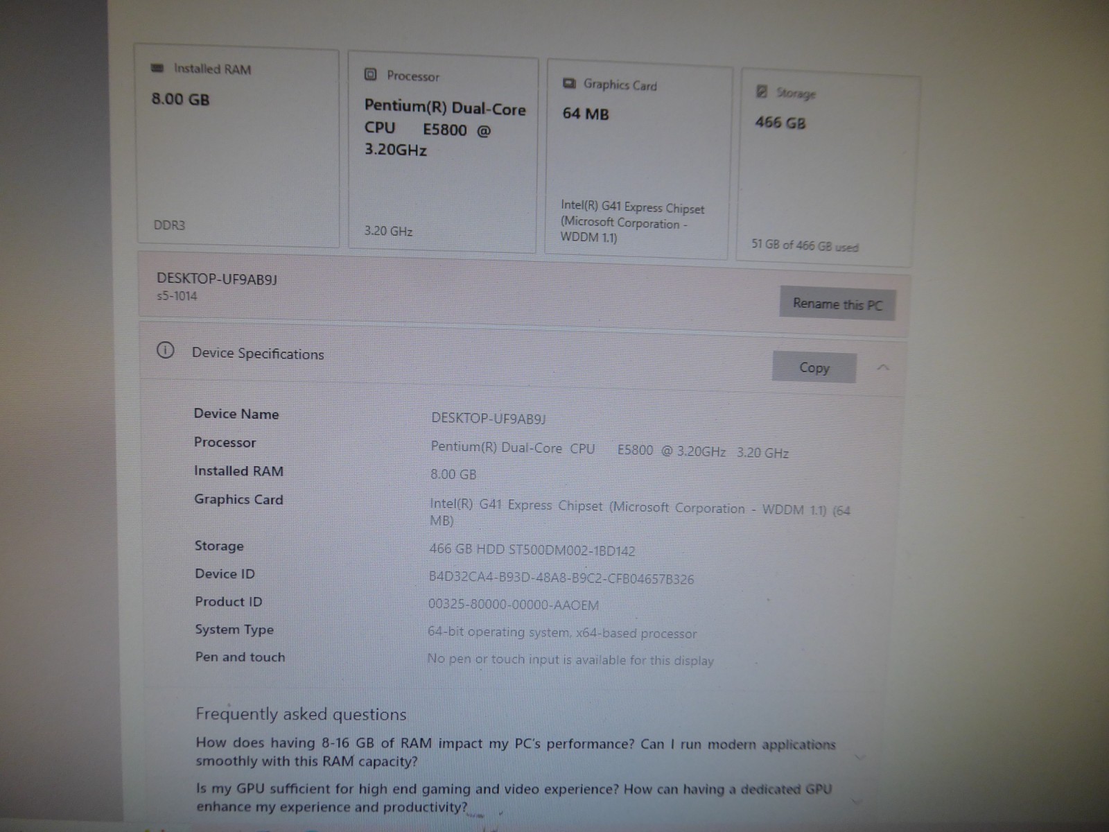 HP PAVILION SLIMLINE s5-1014 PENTIUM DC E5800 3.2GHz 8GB 500GB WINDOWS 10 HOME