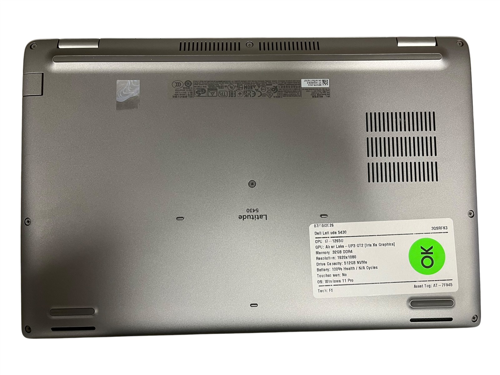 Dell Latitude 5430 i7-1265U 1.80GHz 32GB RAM 512GB SSD 14″ WINDOWS11 PRO Laptop