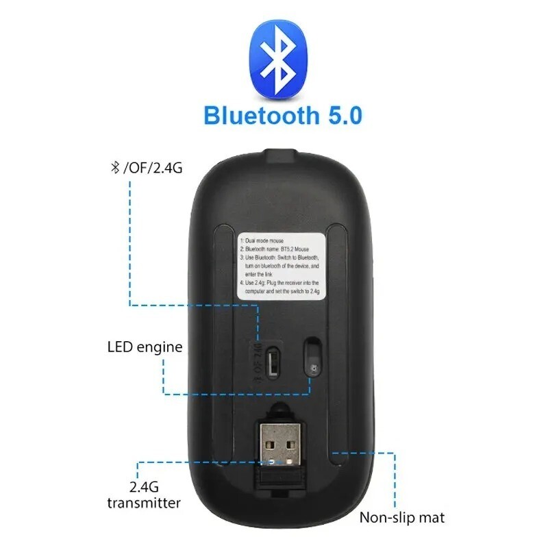2.4GHz Bluetooth Wireless Optical Mouse USB Rechargeable RGB Office PC Laptop