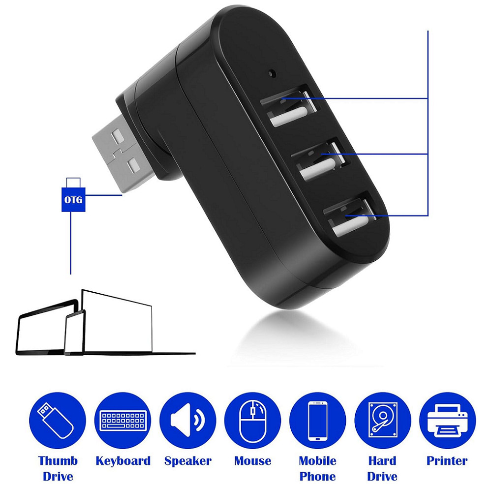 2× USB 3.0 3-Port Hub Rotatable Laptop Multi HUB Splitter Expansion Universal US