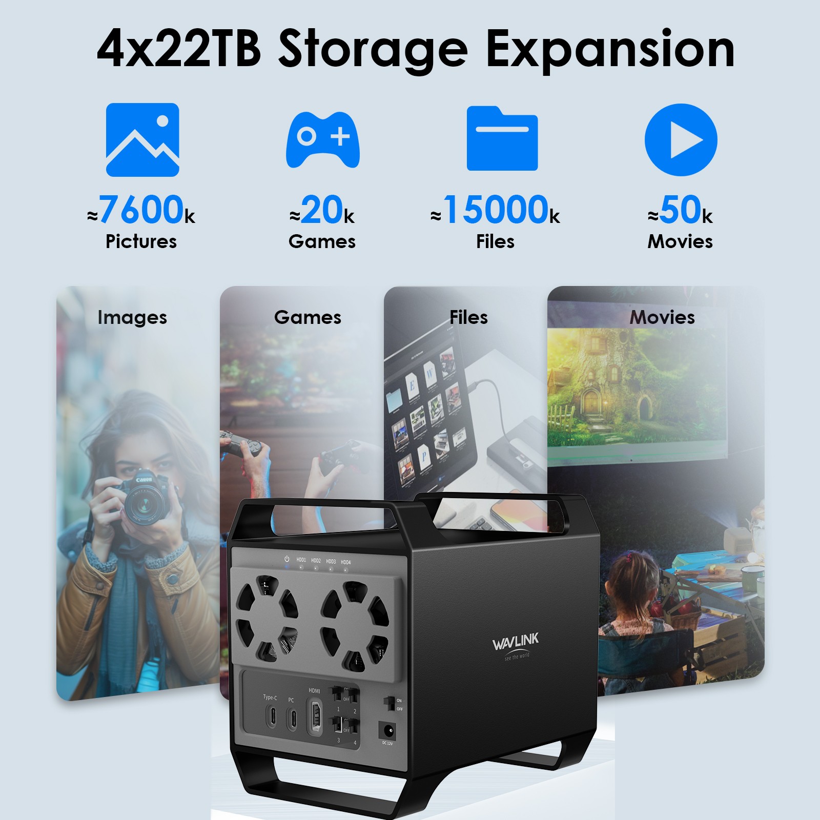 2-Bay/4-Bay Hard Drive Enclosure for 3.5″/2.5” SATA HDD/SSD 10Gbps USB-C 3.2