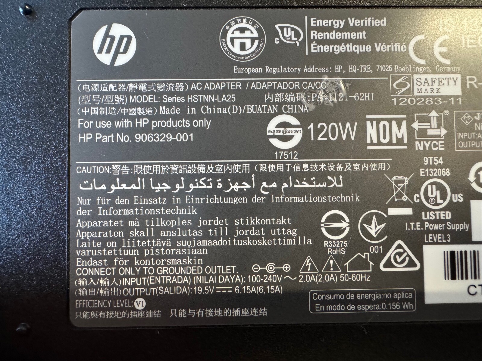 Genuine HP 906329-001 120W 19.5V 6.15A Laptop Adapters w/Power Cord