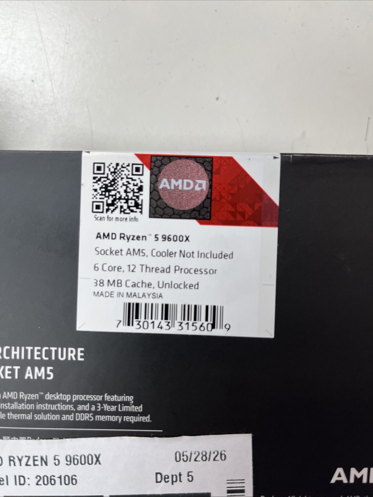 AMD Ryzen 5 9600X – Granite Ridge (Zen 5) 6-Core 3.9 GHz – AM5 CPU Processor