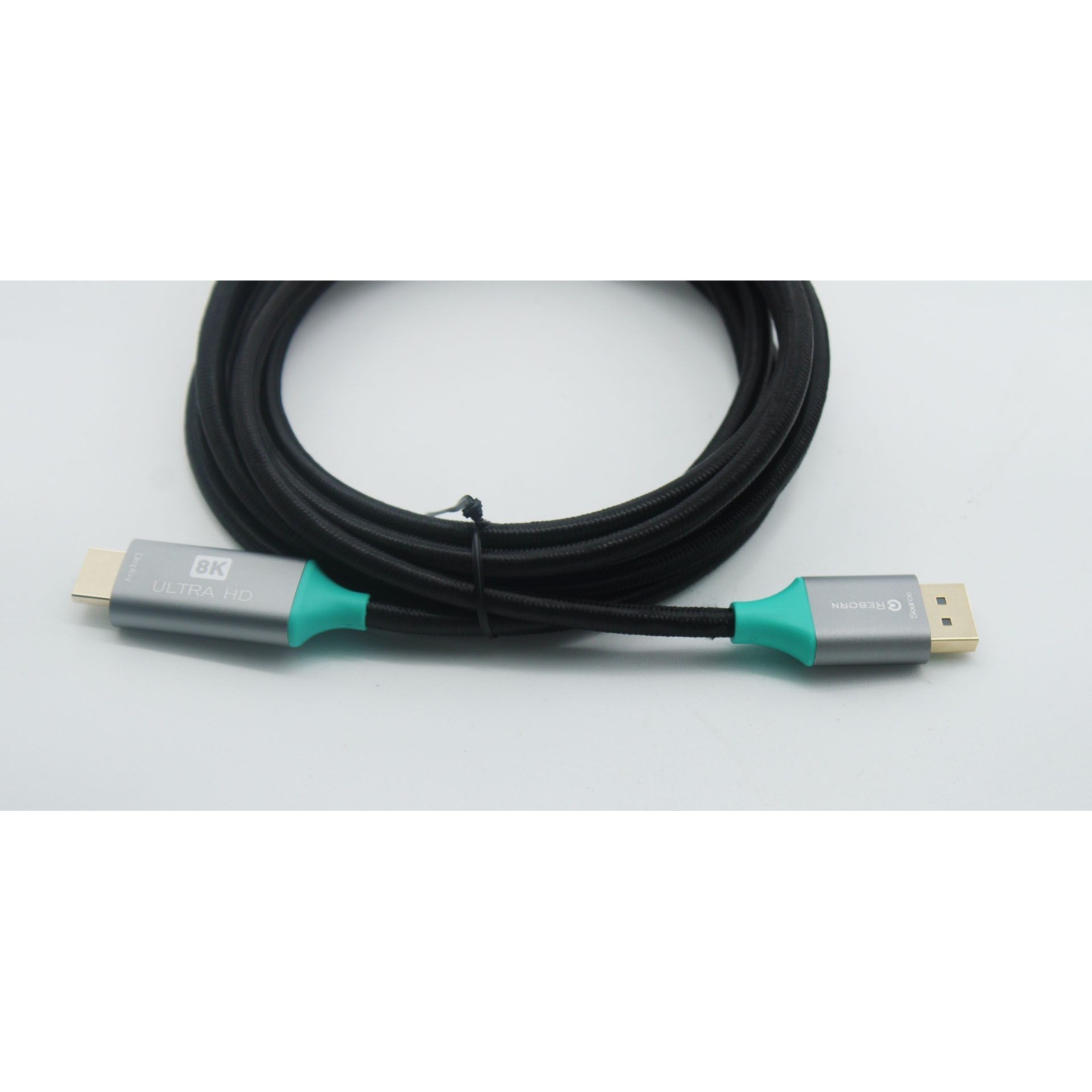 Greborn 8K Ultra HD DisplayPort Cable Braided DP to DP 1.4 Silver Black Teal